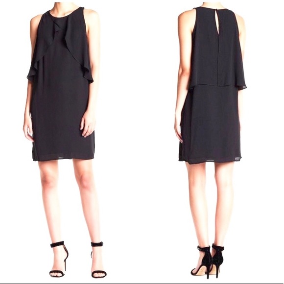 Vince Camuto chiffon draped overlay shift dress - Picture 2 of 8